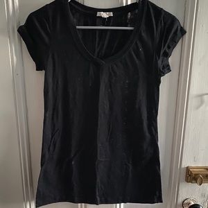 Black See Through Starred V Neck